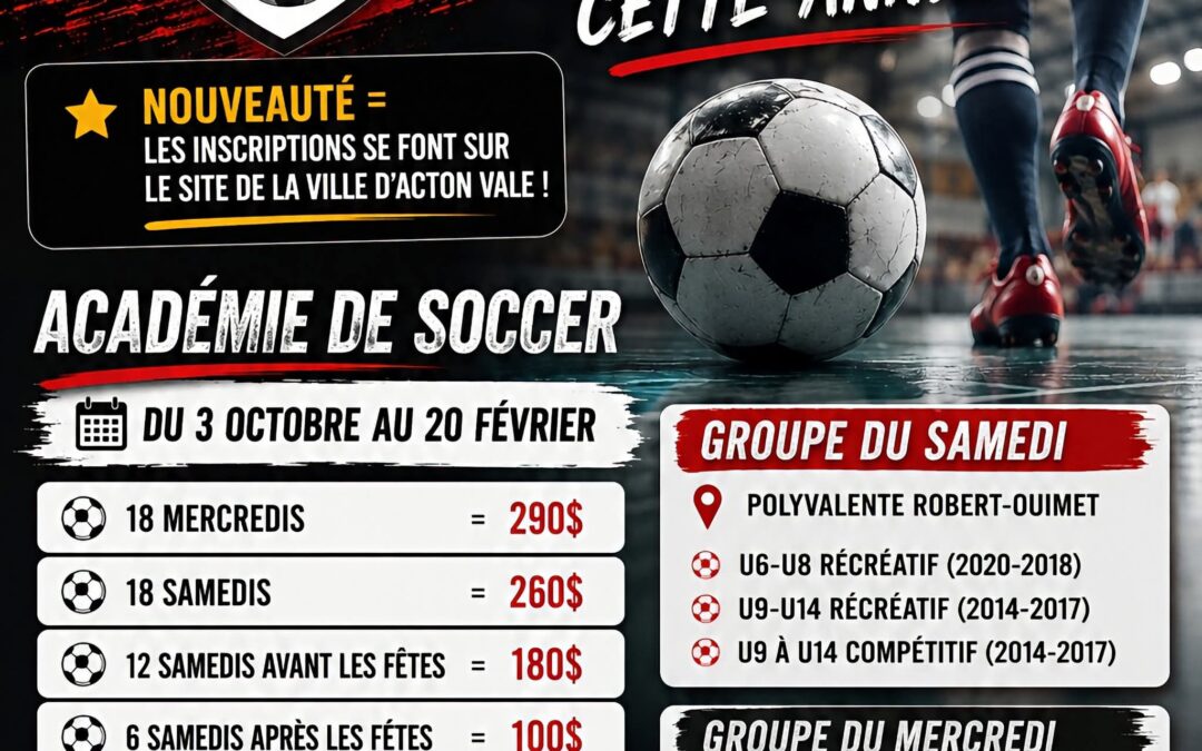 Début des inscriptions pour l&rsquo;Académie de soccer 2026-27